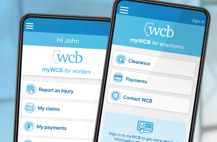two smartphones displaying the employer and worker mobile apps